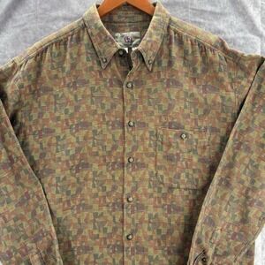 VTG Territory Ahead Shirt Mens XXL Tall Geometric Long Sleeve Brown 90s